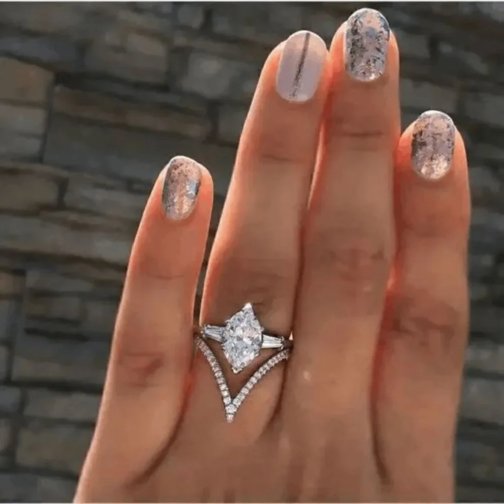 White Gold Diamond Marquise Wedding Engagement Anniversary Ring